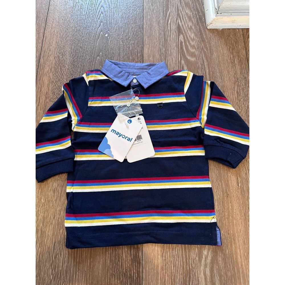 NWT super soft Mayoral‎ preppy stripe polo longsleeve collar 9 months